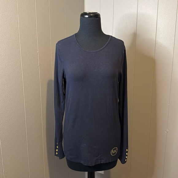 Michael Michael Kors Women’s Small Long Sleeve T Shirt Rhinestone Logo Buttons - Picture 1 of 6
